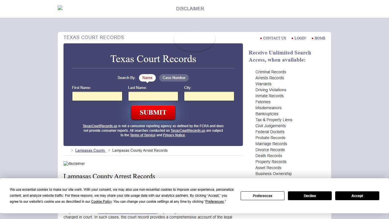 Lampasas County Arrest Records TexasCourtRecords.us